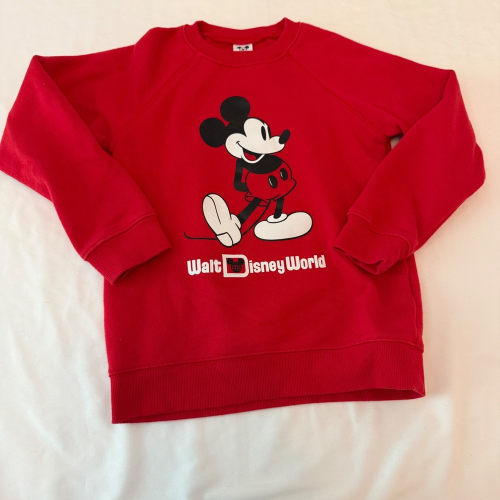 Disney Parks Mickey Mouse Walt Disney World Red Raglan Sweatshirt Kids Size 7/8